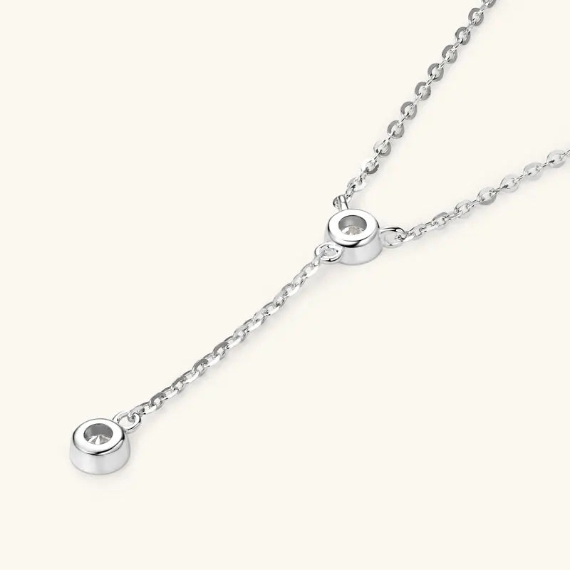 Moissanite Lariat Necklace | 925 Sterling Silver | White & Yellow Gold