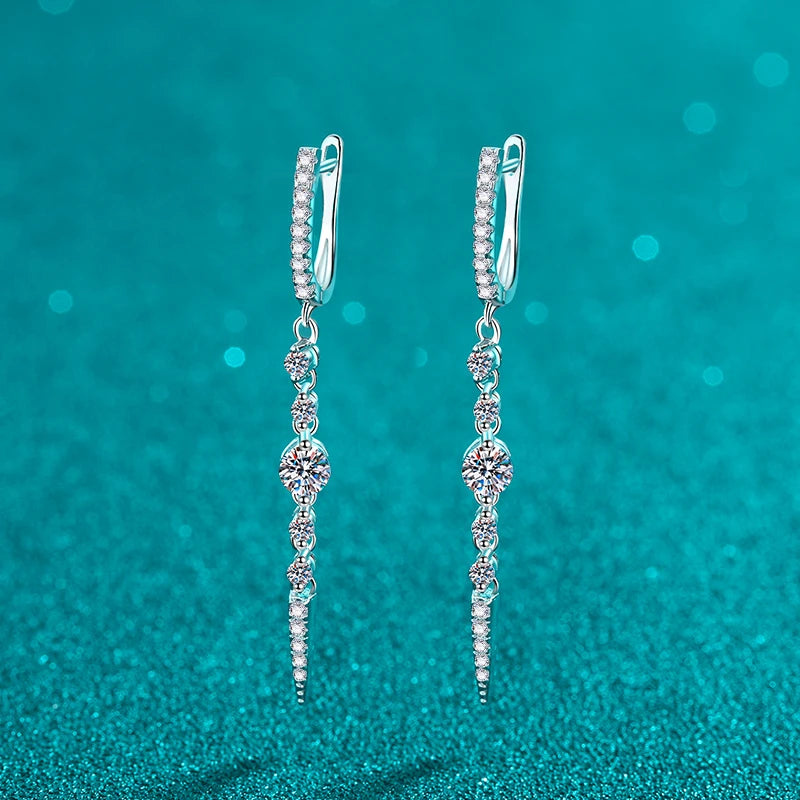 Moissanite Drop Earrings | 925 Sterling Silver | Round Brilliant Cut | GRA Certified