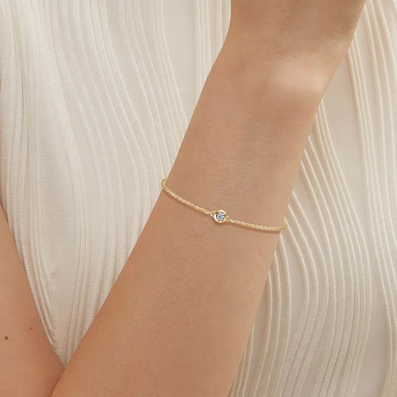 Moissanite Bezel Chain Bracelet — 925 Sterling Silver, D Color VVS1