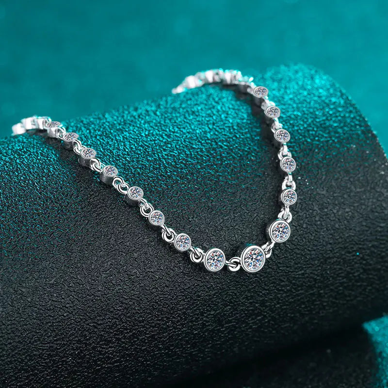 Moissanite Chain Bracelet — D Color VVS1, 925 Sterling Silver