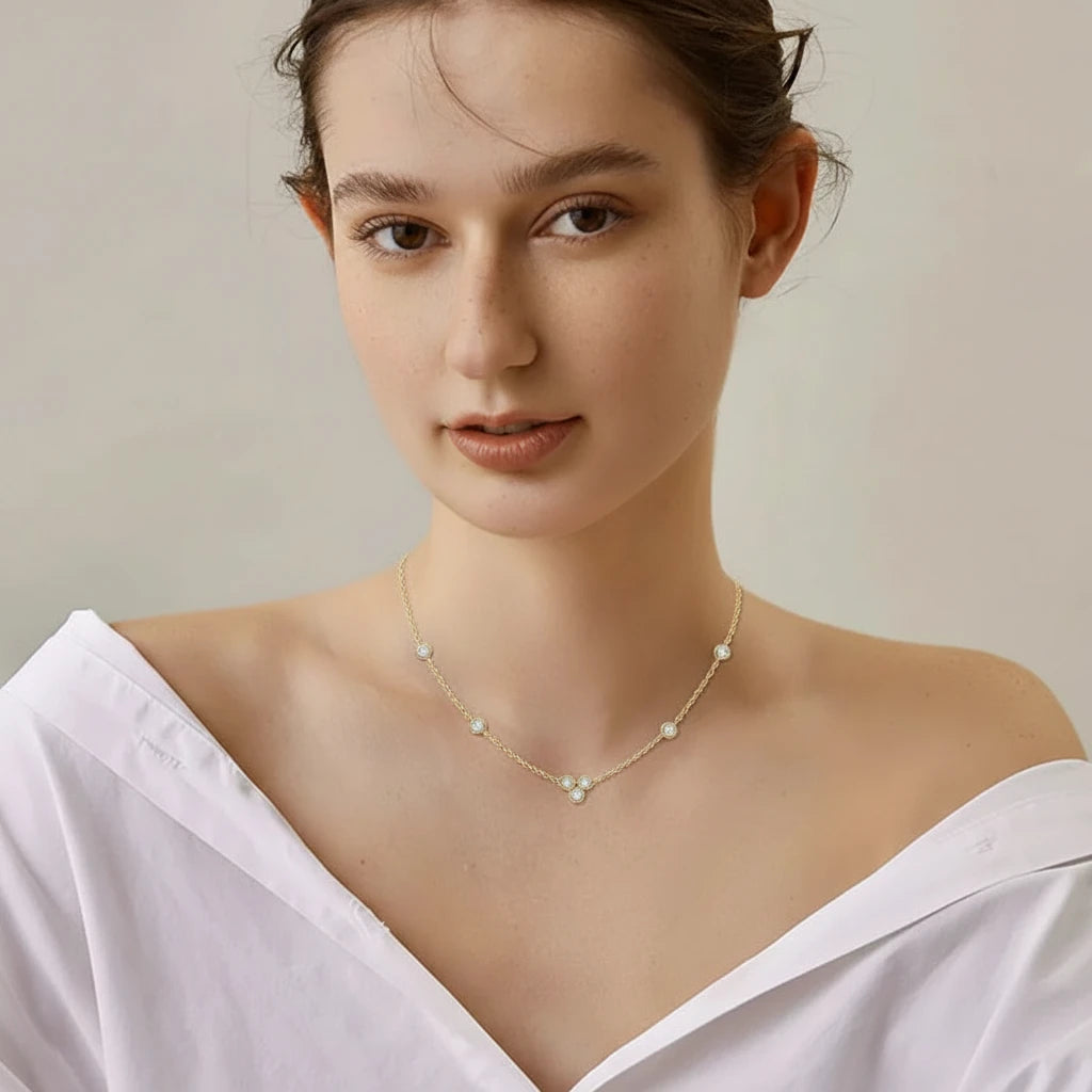 Round Moissanite Cluster Pendant Necklace | 925 Sterling Silver | Gold & White Gold