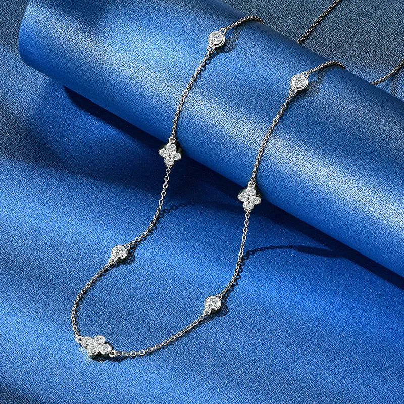 Moissanite Four Leaf Clover Necklace | 925 Sterling Silver | 3mm & 2mm Stones