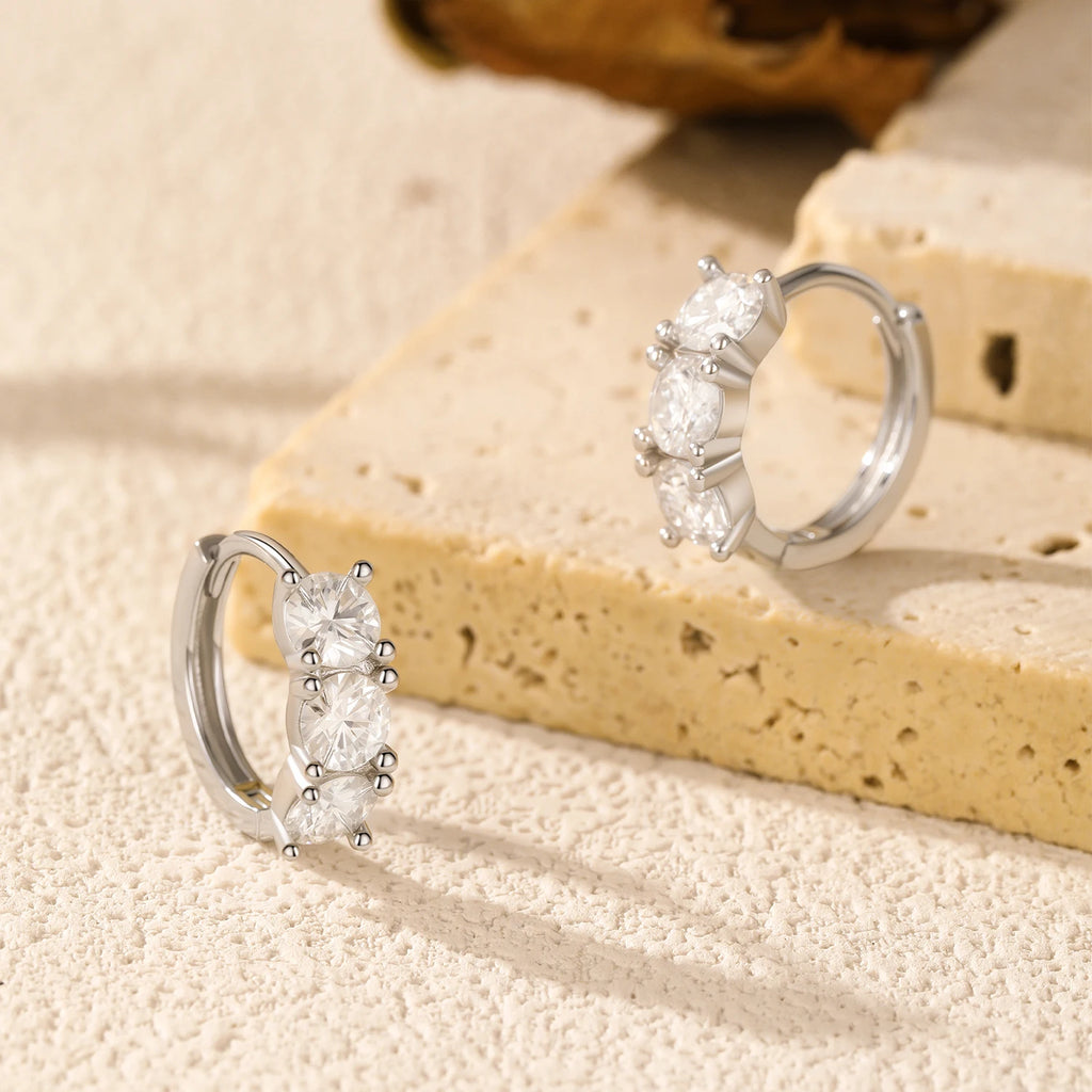 925 Sterling Silver D Color Moissanite Huggie Hoop Earrings
