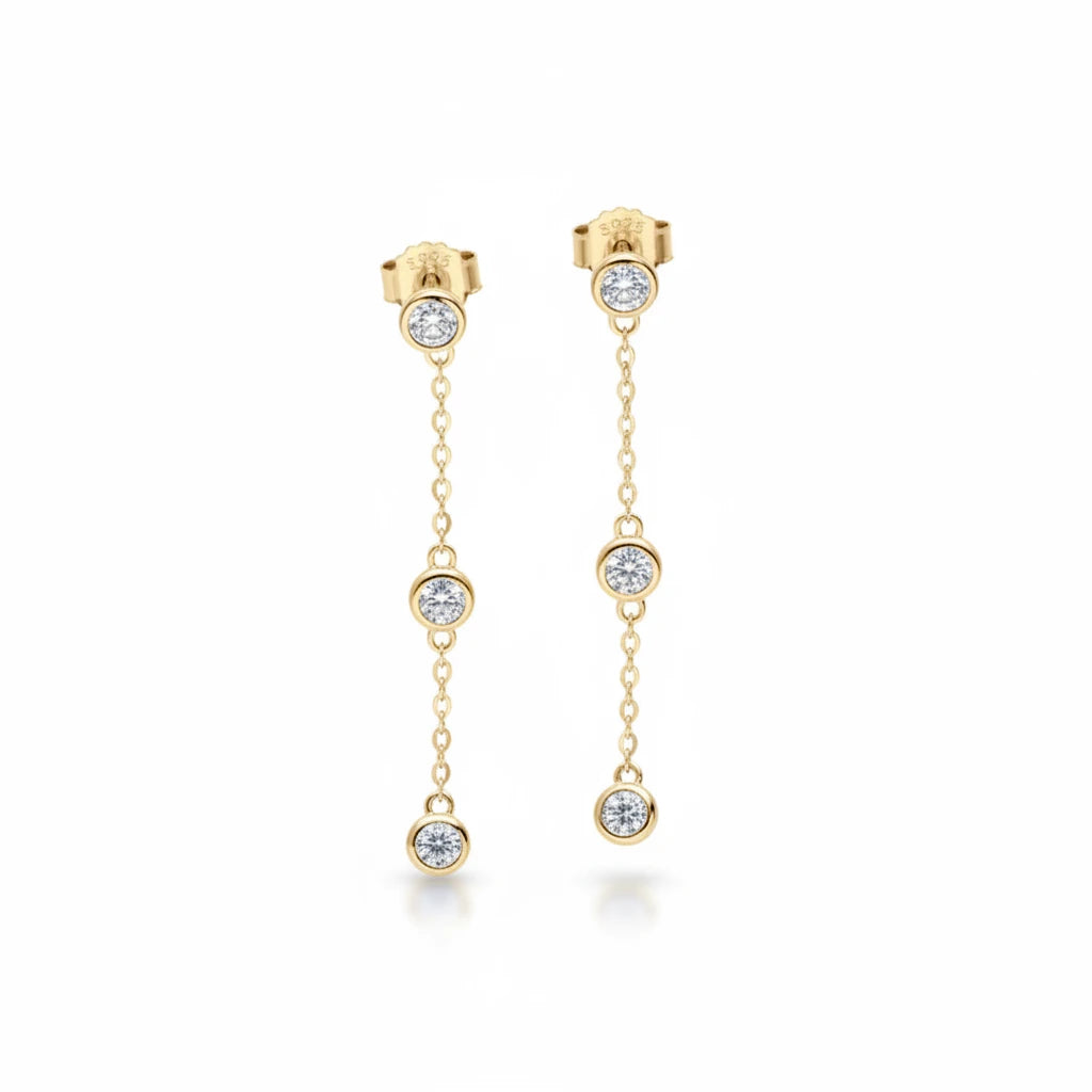 Moissanite Tassel Drop Earrings | 925 Sterling Silver, D Color VVS, 3mm Round Cut