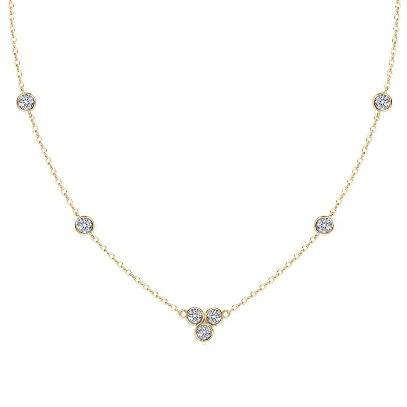 Round Moissanite Cluster Pendant Necklace | 925 Sterling Silver | Gold & White Gold