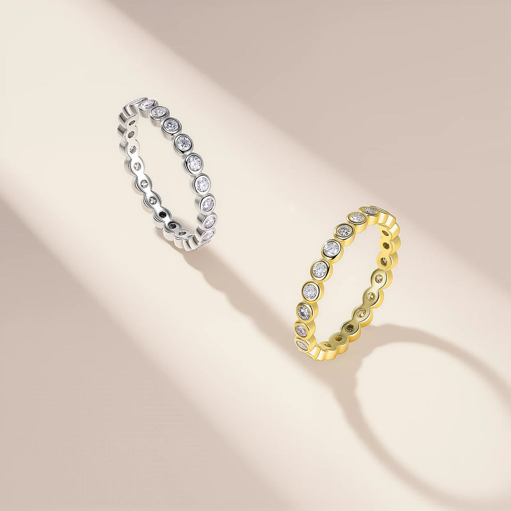 Moissanite Eternity Band Ring | 925 Sterling Silver |Rhodium Plating & Gold Plating
