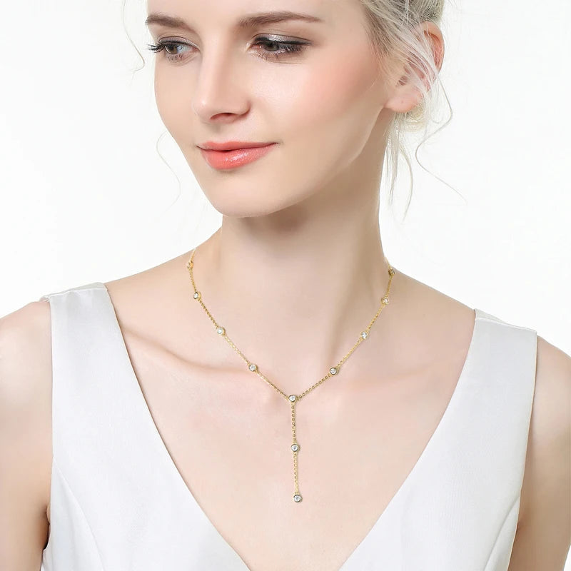 Moissanite Y-Shape Pendant Necklace,925 Sterling Silver