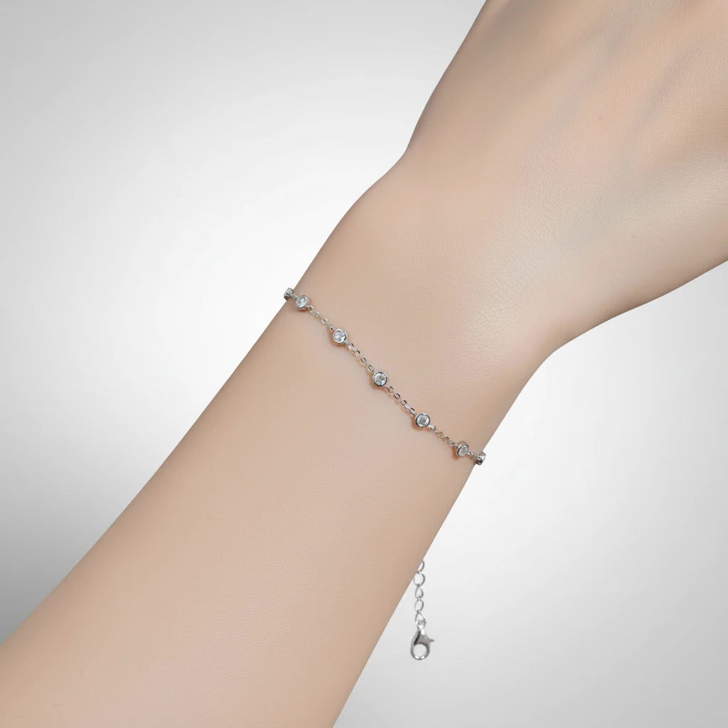 Moissanite Bezel Chain Bracelet | 925 Sterling Silver | White & Yellow Gold