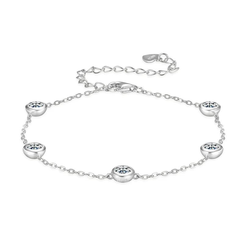 Five-Stone Moissanite Bracelet | 925 Sterling Silver | Bezel Setting
