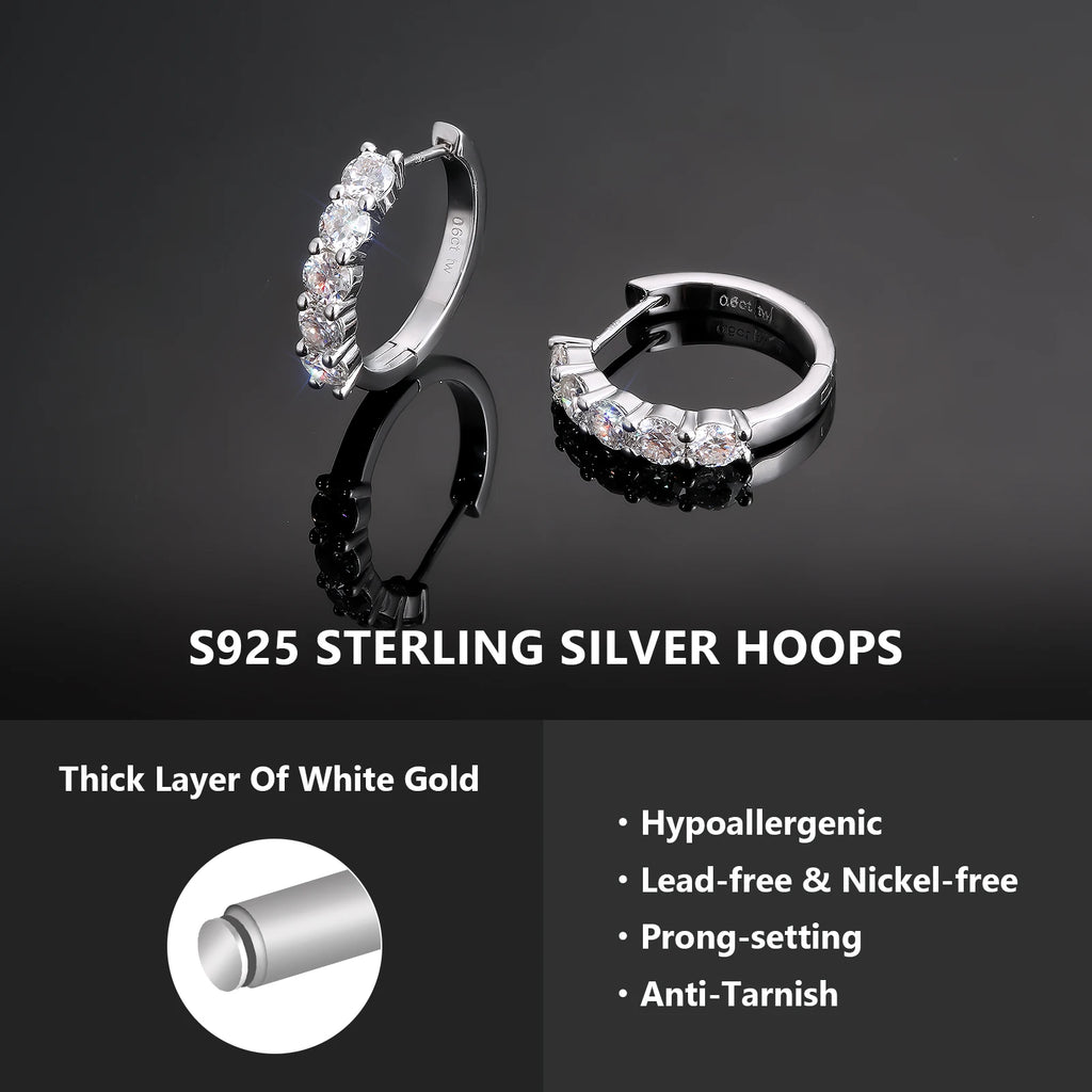 S925 Sterling Silver Hoop Earrings with white gold layer on a dark background