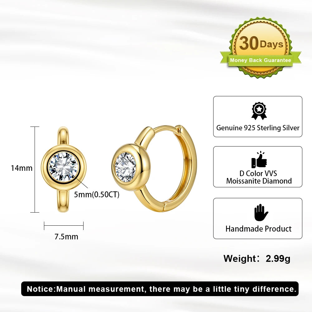 Moissanite Huggie Hoop Earrings | D Color VVS | 925 Sterling Silver