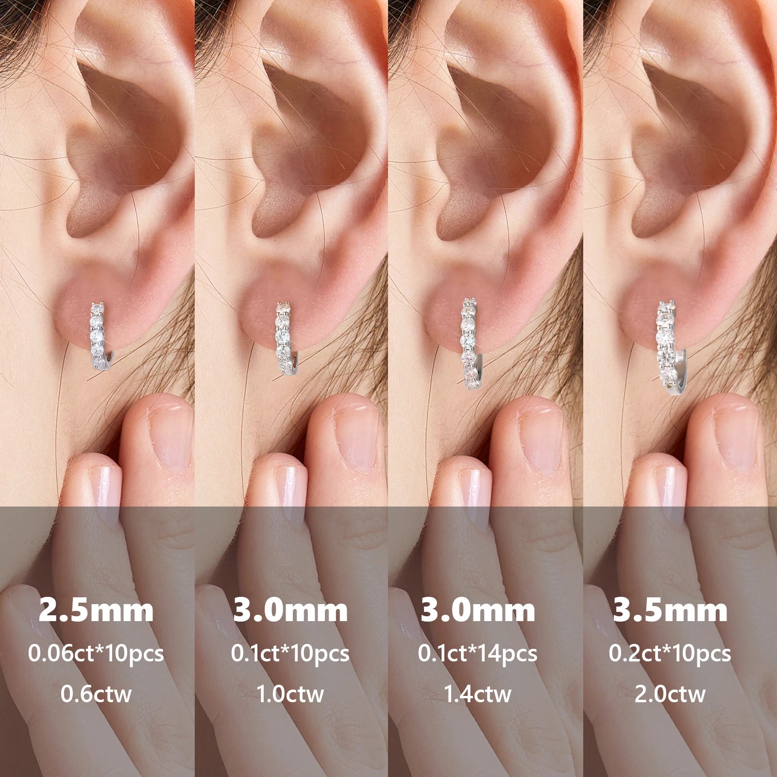 Moissanite Huggie Hoop Earrings | 925 Sterling Silver | VVS1 Round Brilliant Cut