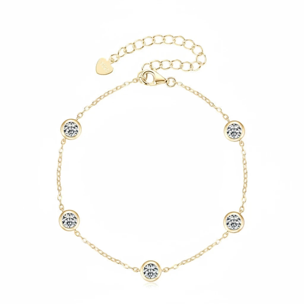 Five-Stone Moissanite Bracelet | 925 Sterling Silver | Bezel Setting