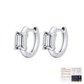Pair of silver hoop earrings with baguette-cut gemstones and a GRA certificate on a white background.