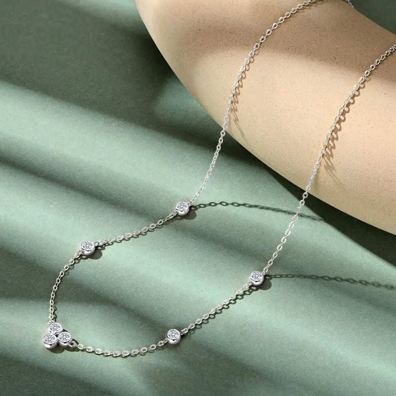 Round Moissanite Cluster Pendant Necklace | 925 Sterling Silver | Gold & White Gold