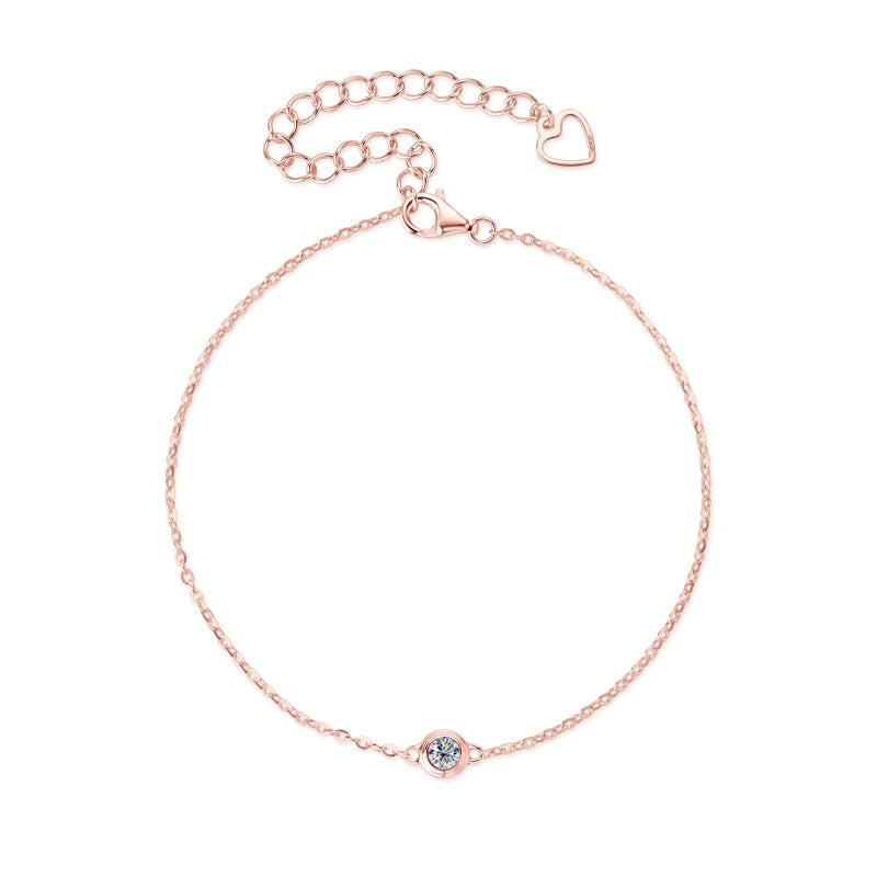 Silver bracelet with a small round gemstone on a white background.