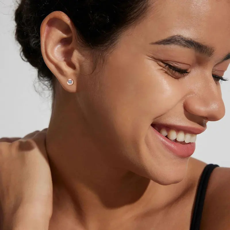 Moissanite Stud Earrings | VVS1 Round Brilliant Cut | 925 Silver | White, Yellow & Rose Gold