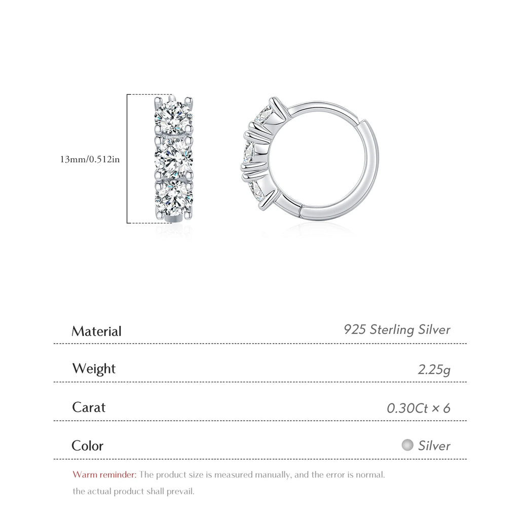 Silver hoop earring with gemstones and its specifications on a white background
