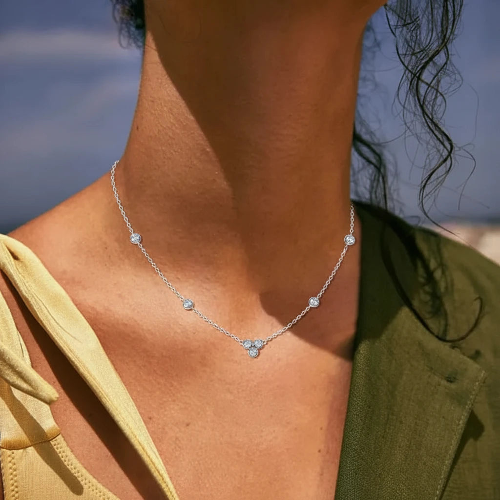 Round Moissanite Cluster Pendant Necklace | 925 Sterling Silver | Gold & White Gold