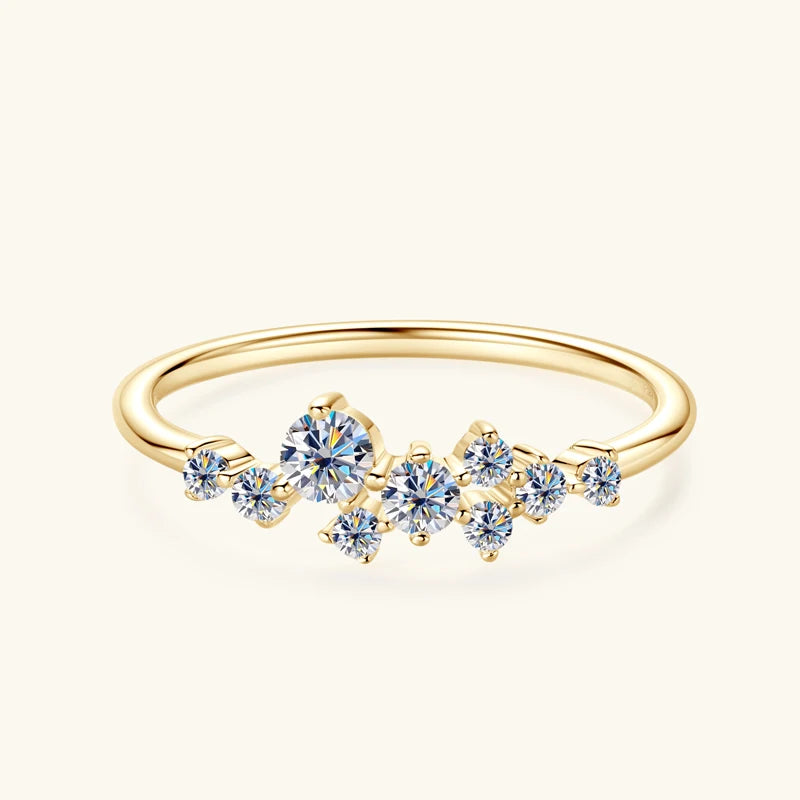Moissanite Cluster Ring | 925 Sterling Silver | D Color VVS | 14K Gold Plated