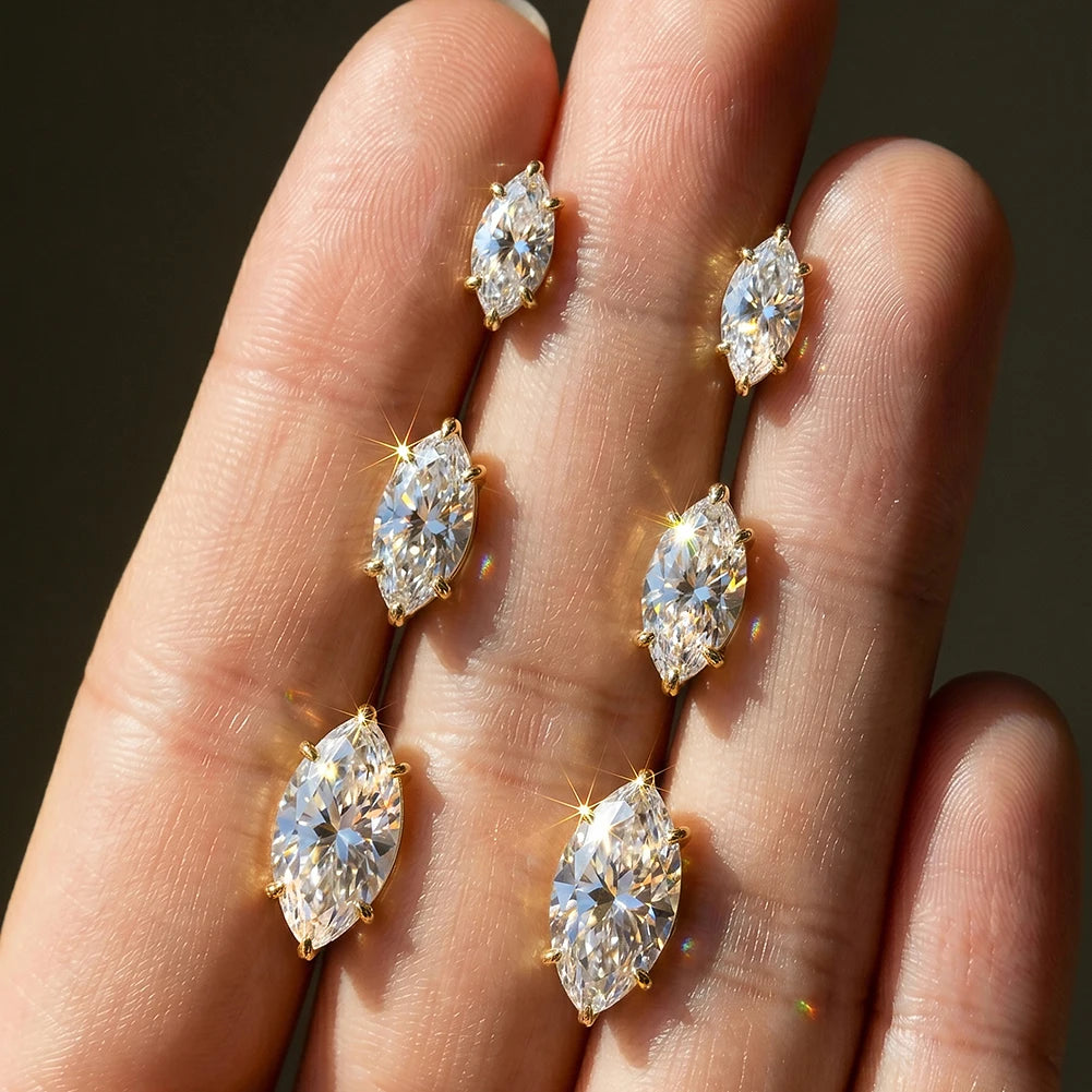 Marquise Cut Moissanite Stud Earrings | 925 Sterling Silver |D color|VVS