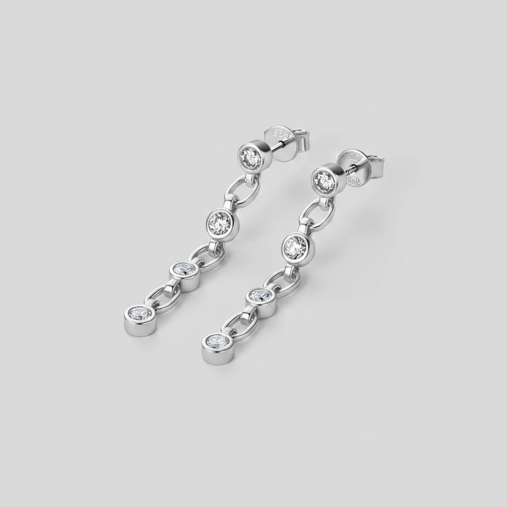 Moissanite Long Tassel Drop Earrings | 925 Sterling Silver | Bezel Set