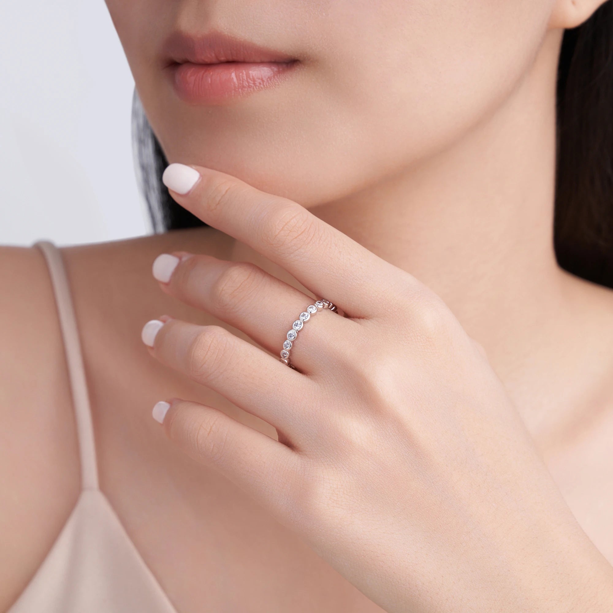 Moissanite Eternity Band Ring | 925 Sterling Silver |Rhodium Plating & Gold Plating