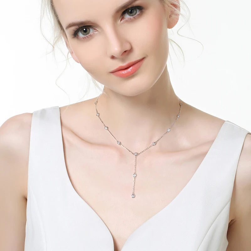 Moissanite Y-Shape Pendant Necklace,925 Sterling Silver