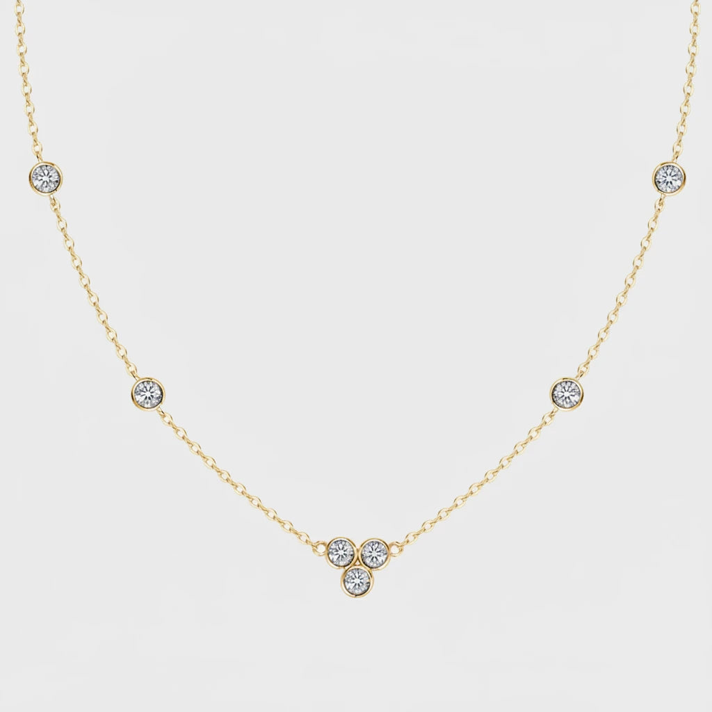 Round Moissanite Cluster Pendant Necklace | 925 Sterling Silver | Gold & White Gold