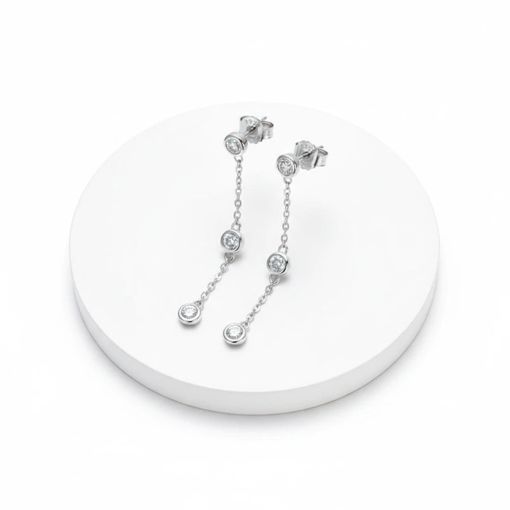 Moissanite Tassel Drop Earrings | 925 Sterling Silver, D Color VVS, 3mm Round Cut