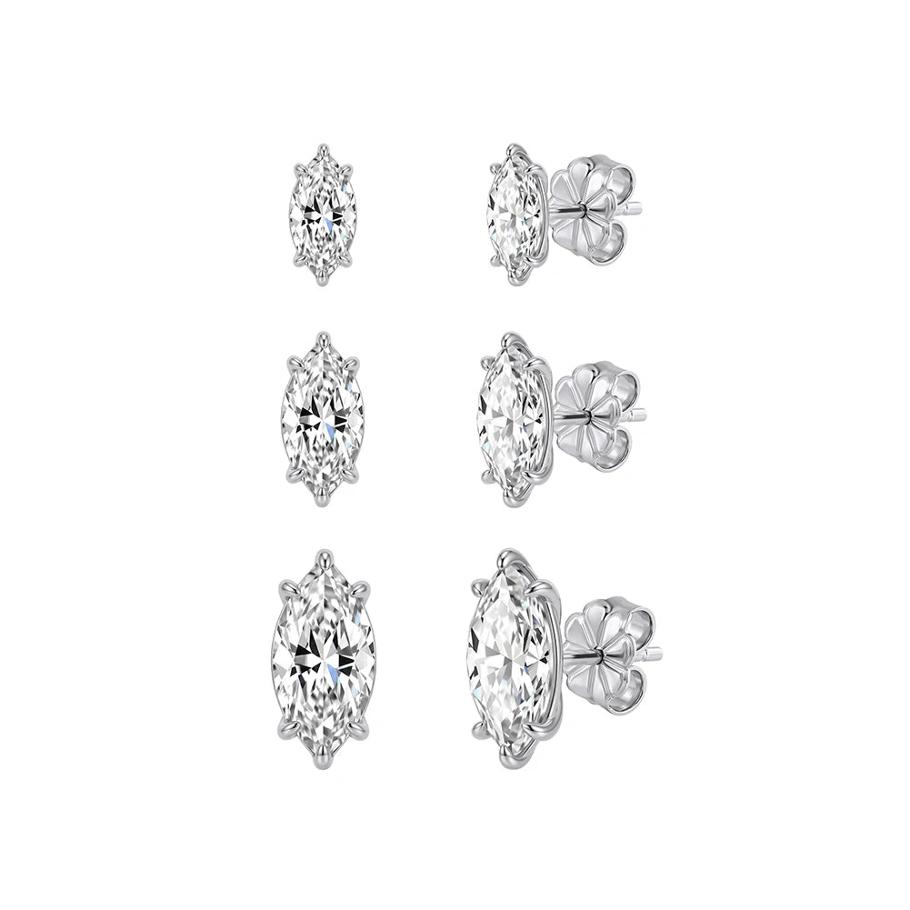 Set of six moissanite  stud earrings on a white background
