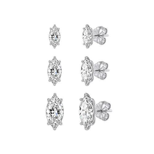 Set of six moissanite  stud earrings on a white background