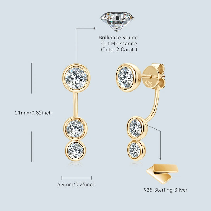 Moissanite Round Brilliant Stud Earrings | 2ct Total | 925 Sterling Silver