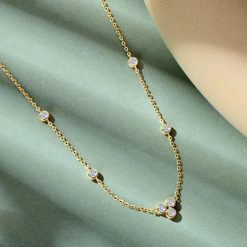 Round Moissanite Cluster Pendant Necklace | 925 Sterling Silver | Gold & White Gold