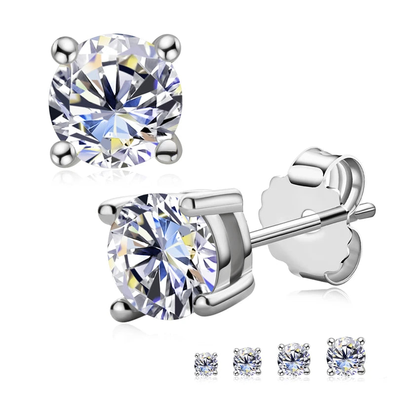 Silver stud earrings with clear gemstones on a white background