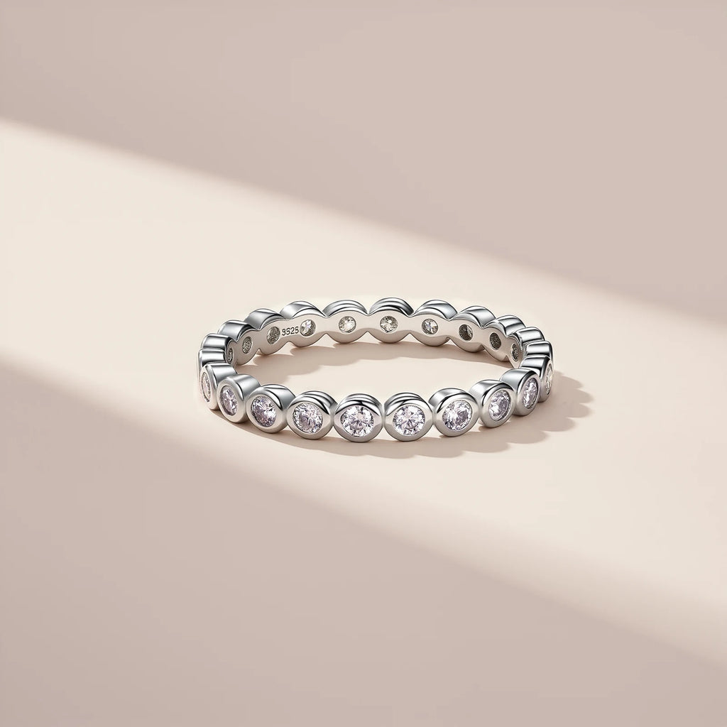 Moissanite Eternity Band Ring | 925 Sterling Silver |Rhodium Plating & Gold Plating
