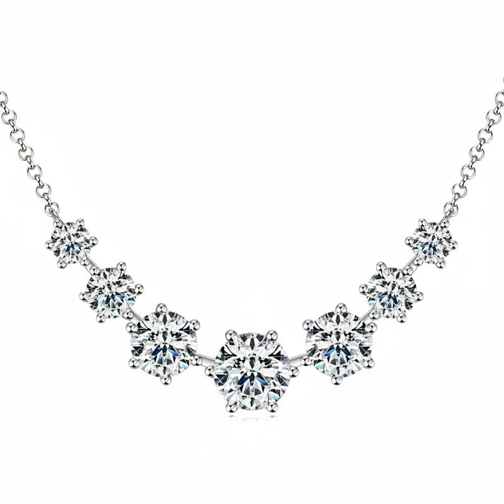 Graduated Multi-Size Moissanite Necklace | 925 Sterling Silver | Round Brilliant Cut