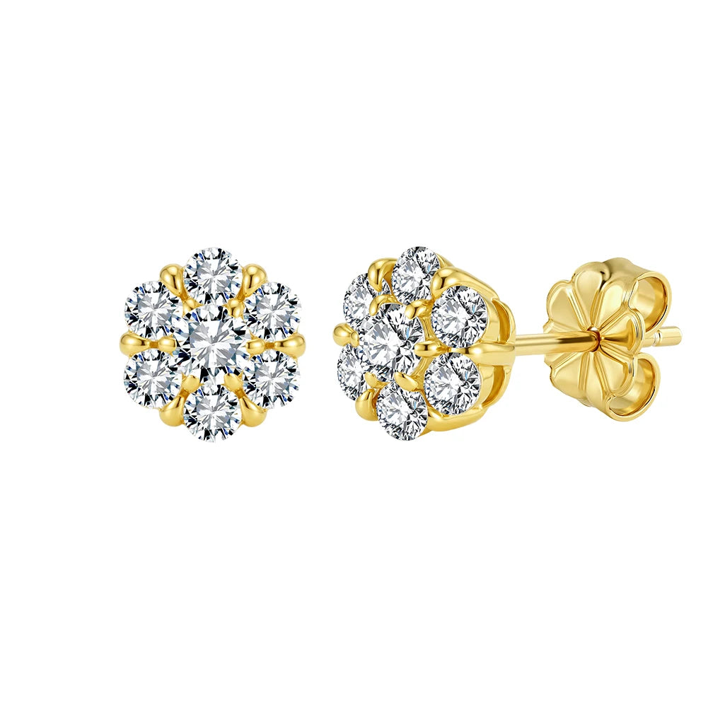 Moissanite Cluster Stud Earrings | D Color VVS1 | 925 Sterling Silver | Rhodium & Gold Plated