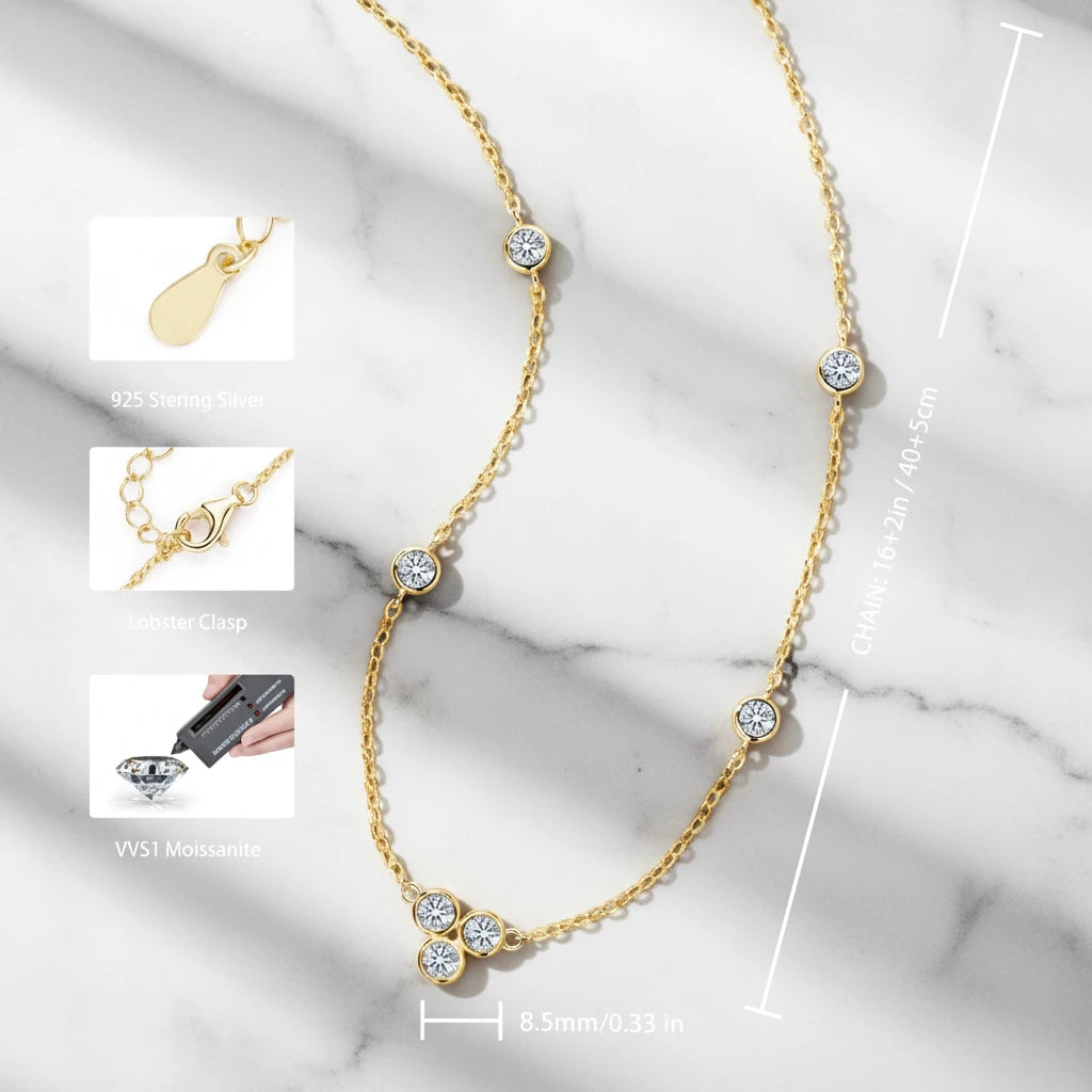 Round Moissanite Cluster Pendant Necklace | 925 Sterling Silver | Gold & White Gold