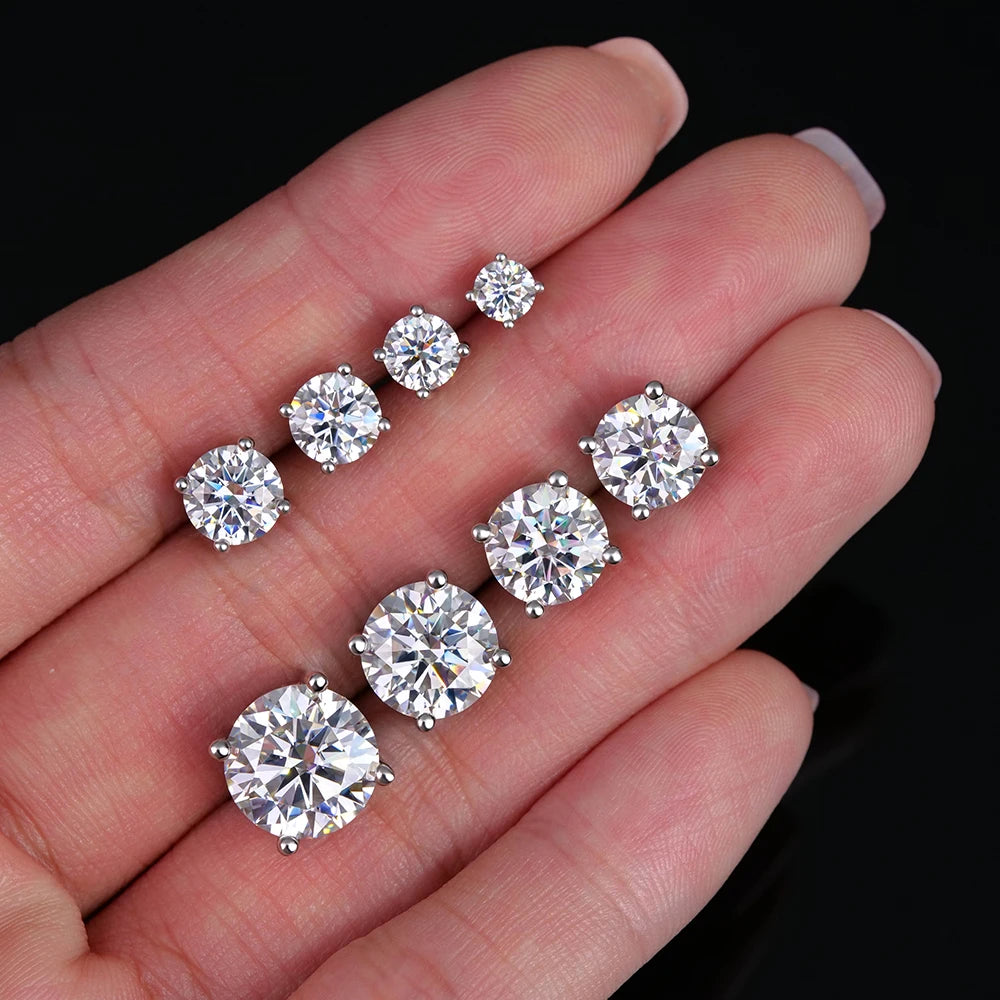 Round Moissanite Stud Earrings – 925 Sterling Silver