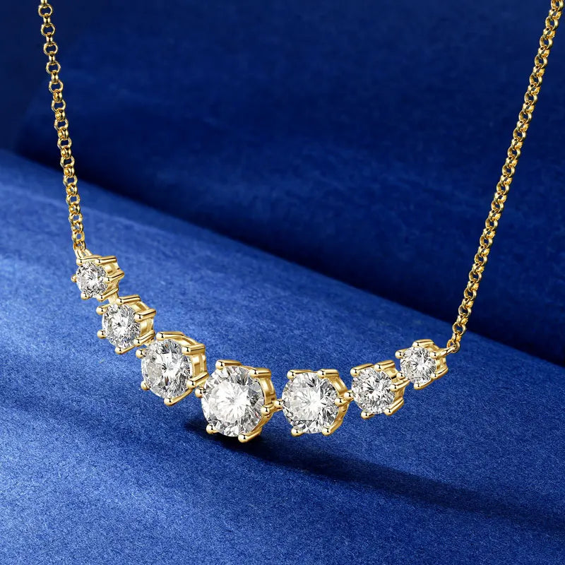 Graduated Multi-Size Moissanite Necklace | 925 Sterling Silver | Round Brilliant Cut
