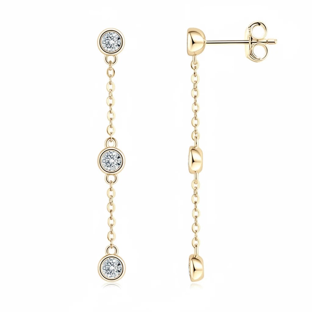 Moissanite Tassel Drop Earrings | 925 Sterling Silver, D Color VVS, 3mm Round Cut