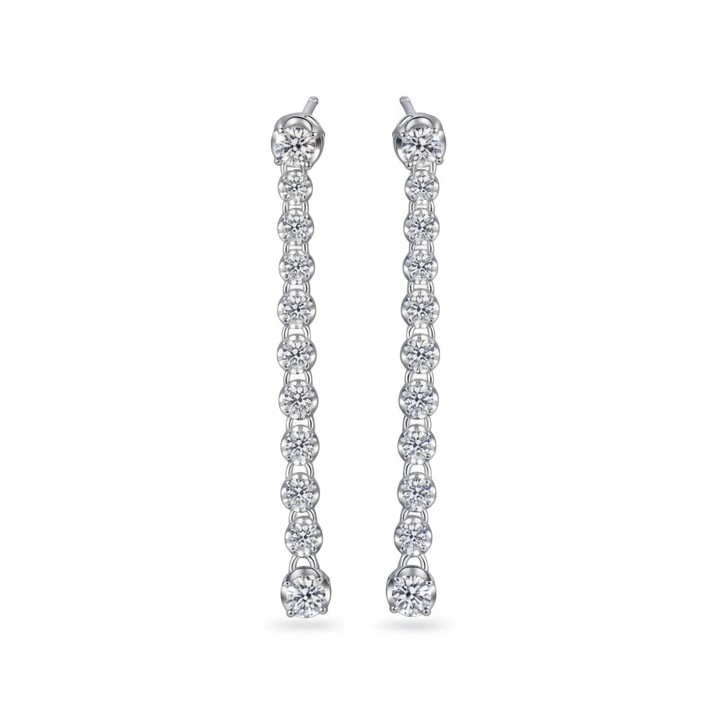 Moissanite Drop Earrings | 925 Sterling Silver | Rhodium Plated