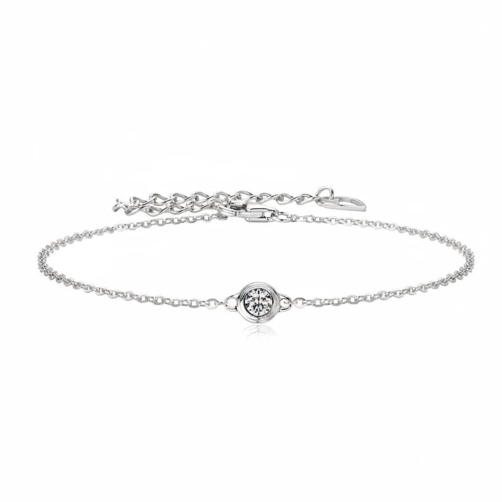 Moissanite Bezel Chain Bracelet — 925 Sterling Silver, D Color VVS1