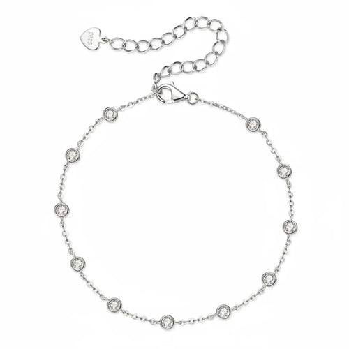 Silver bracelet with heart-shaped clasps on a white background, featuring the Chasau brand.