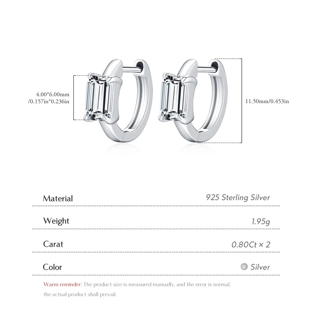 Moissanite Emerald Cut Hoop Earrings | 925 Sterling Silver, Rhodium  Plated
