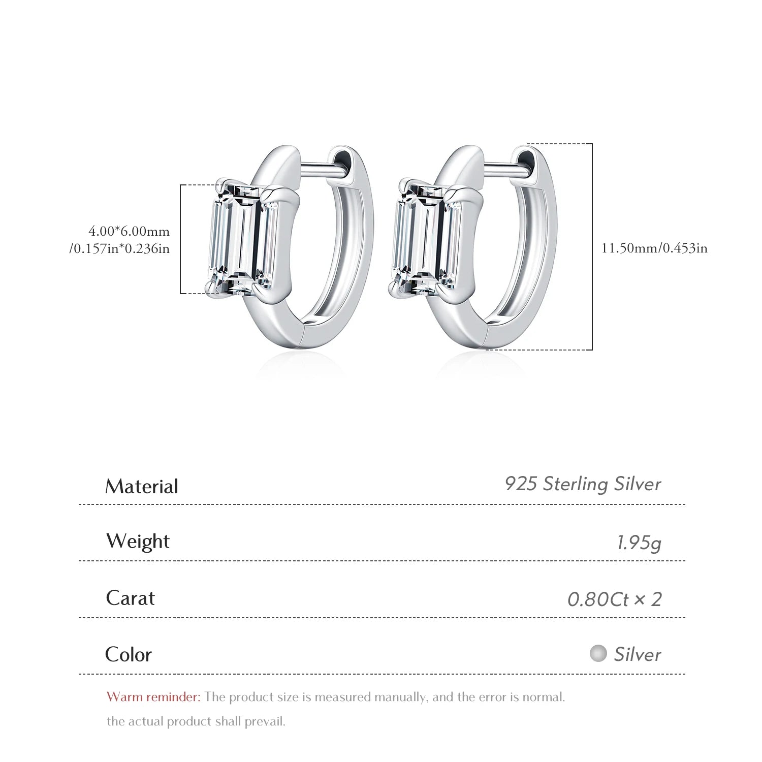 Moissanite Emerald Cut Hoop Earrings | 925 Sterling Silver, Rhodium  Plated