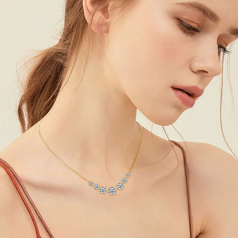 Graduated Multi-Size Moissanite Necklace | 925 Sterling Silver | Round Brilliant Cut
