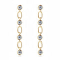 A pair of gold link drop earrings with round clear gemstones, shown on a white background with the CHASAU brand logo in the top left corner.