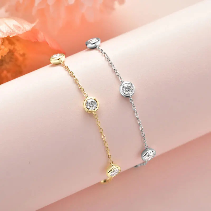 Five-Stone Moissanite Bracelet | 925 Sterling Silver | Bezel Setting